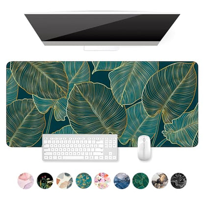 Auhoahsil Desk Mat, Ultra Large Mouse Pad, XXL Gaming Mousepad, Green Tropical Leaves Deskpad, Big Extended Full Size Mouse Pad, Desktop Desk Matt for Keyboard, Laptop & Computer, 35.5 x 15.7 in - color: 01 Beach Palm Tree Leaves, size: XXL - Extended siz