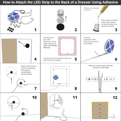 LED Backlight for Dresser & Furniture, 26.2ft Tunable White LED Strip Lights (2700K-6500K Warm to Cool), Dimmable with App & Remote, Bias Lighting, Standoff Mount Kit (4 Mounting Options) - color: Tunable White, size: Dresser & Furniture