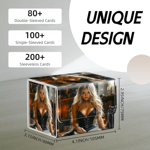 Trading Card Storage Box, Holds 100+ for MTG Cards, Premium PU Leather with Magnetic Closure, Woman With Black Cat Reading Durable Deck Box for Magic the Gathering, Trading Card Games - color: Woman With Black Cat Reading