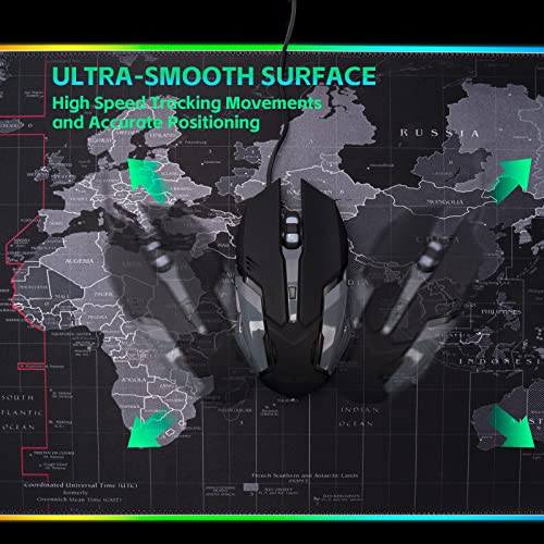 RGB Gaming Mouse Pad, Extra Large Gaming Mouse Mat for Gamer, Waterproof Office Desktop Mat with 14 Lighting Mode, Waterproof Desk Pad for PC Computer,Office (Map)