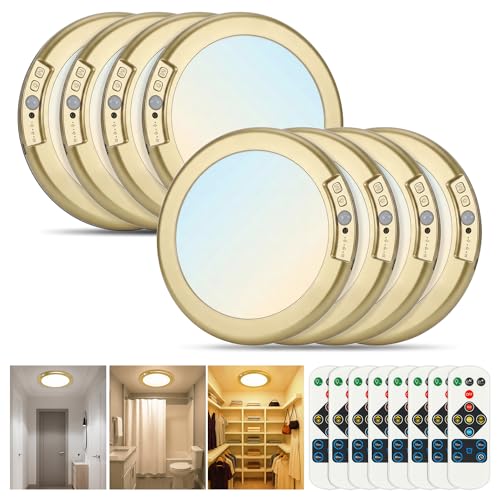 Gold Wireless Rechargeable Ceiling Light, Motion Sensor Closet Light Indoor | 8 Packs Battery Operated Led Lights with Remote for Bedroom Hallway, Living Room, Bathroom, Home & Kitchen Decor Lighting - color: Gold, size: 8 Packs
