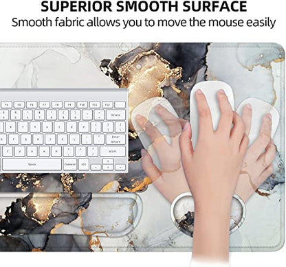 Lateefah Large Mouse Pad and Keyboard Wrist Rest, Desk Pad for Keyboard and Mouse, Extended Gaming Mouse Pad with Wrist Support, Waterproof Non-Slip Desk Mouse Mat for Office, Home - color: 4Pcs-Black & Grey Marble