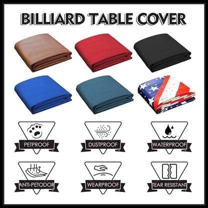 K-Musculo Heavy Duty Pool Table Cover, Waterproof Leatherette Billiard Table Cover with Soft Backing, Tear Resistant Fitted Protector for 6.5FT, 7FT, 7.5FT, 8FT, 8.5FT & 9FT Tables - color: Black