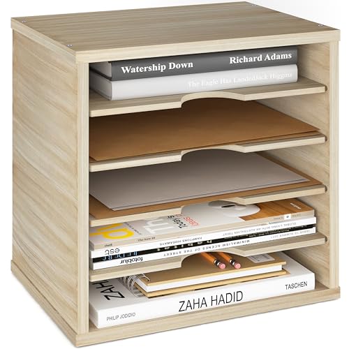 Ballucci 5-Tier File Organizer for Desk, Mail Sorter, Office Desk Organization, Paper Storage Organizers, Folder Holder for Desk, Letter Trays & Stacking Supports, Brushed Wood - color: Brushed Wood