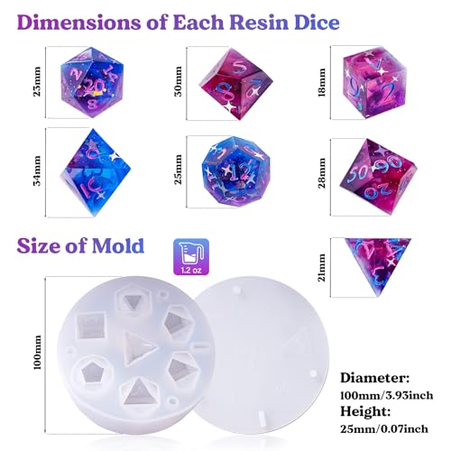 LET'S RESIN Dice Resin Molds Silicone, DND Dice Epoxy Resin Molds with 7 Standard Polyhedral Stereoscopic Dice Cavities, Silicone Molds for Epoxy Resin, DIY Dices Making, Table Board Game | with 7 Standard Polyhedral Stereoscopic Dice Cavities, Silicone M
