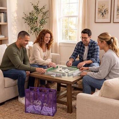 3 Pcs Clear Mahjong Bag Set, Waterproof PVC Tote Bags with Zipper Closure Large Medium Carry Bag with Storage Pouch Transparent Organizer for Mahjong Tiles, Travel,Game(Purple) - color: Purple