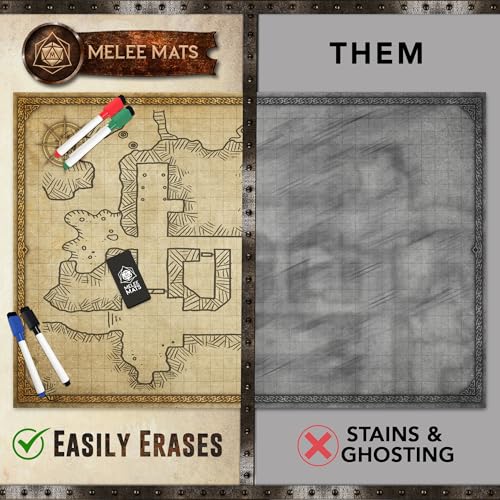 Melee Mats DND Map Starter Set - 24” x 36", Wet & Dry Erase Battle Terrain Grid for Dungeons and Dragons - Ultimate Tabletop Gaming Experience with Accessories - color: Version 2