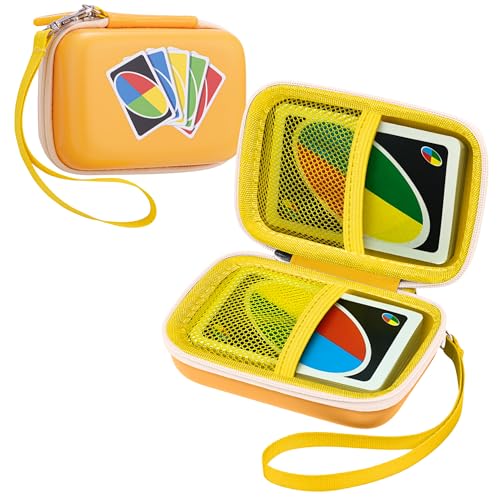 Leayjeen Card Case for UNO/Phase 10/Skip-Bo Cards,Travel Bag-Yellow | EVA Hard Shell,Smooth Zipper Closure,Fits 100-108 Cards,Compact Travel Size,Portable Storage Bag(Case Only) - color: Yellow