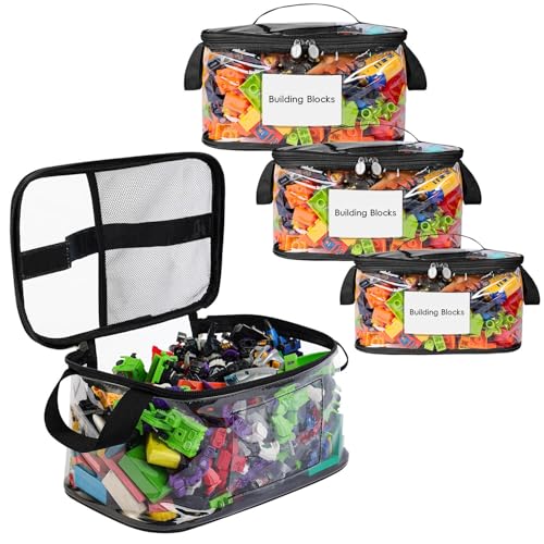 DOOHALO Toy Organizer Storage bags with Zippers for Toys, Board Games, Blocks, Puzzles, Dolls Storage, Large Reusable Clear waterproof with Name Tag Mesh Pouches in Variety Sizes 3 Pack Black - color: Black-3Pcs, size: Medium+Large+X-Large