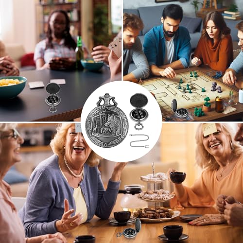 Mini DND Dice Set with Steampunk Wolf Pocket Watch Shell Case, 7pcs Polyhedral Metal D&D Dice Set, DND Gifts with Gift Box for Gamer, Role Playing Board Games Accessories, Dark Silver, Zinc Alloy - color: Dark Silver