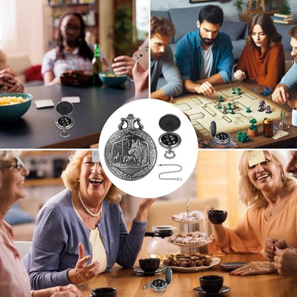 Mini DND Dice Set with Steampunk Wolf Pocket Watch Shell Case, 7pcs Polyhedral Metal D&D Dice Set, DND Gifts with Gift Box for Gamer, Role Playing Board Games Accessories, Dark Silver, Zinc Alloy - color: Dark Silver