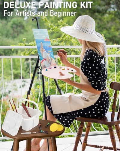 Nicpro 158PCS Deluxe Art Painting Kit with Metal and Solid Beech Wood Easel, Acrylic, Oil & Watercolor Paint Set, Paint Brushes, Canvas, Palette, Paper Pad, Professional Art Set for Adults Artist