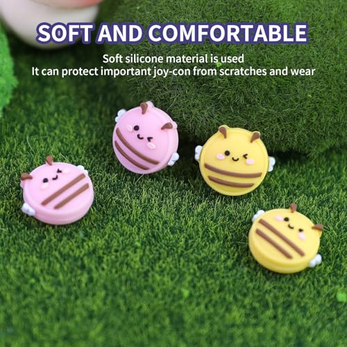 Switch Joycon Thumb Grips Caps, 4 PCS Cute Kawaii 3D Silicone Analog Thumbstick Button Cover Compatible with Nintendo Switch Lite/OLED Joystick Caps (Pink+Yellow Bee) - color: Pink+Yellow Bee