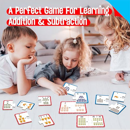 24 Set Addition & Subtraction Puzzles, Self-Correcting Matching Adding and Subtracting Puzzles, Educational Math Games Calculation Activities, Math Learning Toys for Preschool Kids