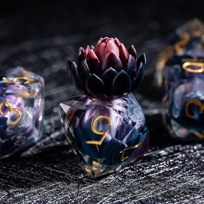 7PCS DND Dice Set,Transparent Sharp Edge Dice Set D&D RPG Polyhedral Die,for Dungeons and Dragons TTRPG Games Roleplaying Games,with Gift Box(Purple Blue Lotus) - color: Lotus Purple Black
