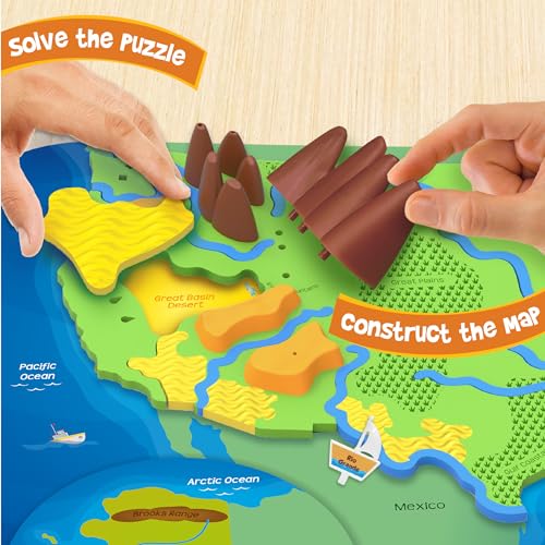 Imagimake Mapology Physical Features of USA, Geography Game for Kid Age 8+ | Educational 3D Jigsaw Puzzle, Learn Mountains, Rivers & Volcanoes, Birthday Gift for Boys & Girls Ages 8,9,10,11,12 Years Old - style: Physical Features of USA