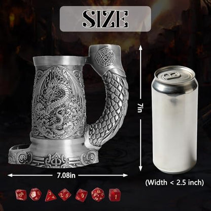 Dice Tower Mug, Dice Rolling Tower, Comes with 7 PCS Dice Set, Suitable for DND Dungeons and Dragons, Tabletop Games, Available As Drink Holder, D&D Gifts, DND Accessories (Silver-Dragon) - color: Silver-dragon