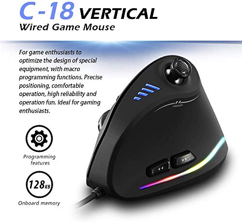 zelotes Wired Gaming Mouse with Joystick,10000DPI,11 Programmable Buttons,RGB,USB Optical Corded Vertical Ergonomic Mouse,Mice for Laptop,PC,Mac,Black