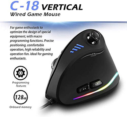 zelotes Wired Gaming Mouse with Joystick,10000DPI,11 Programmable Buttons,RGB,USB Optical Corded Vertical Ergonomic Mouse,Mice for Laptop,PC,Mac,Black