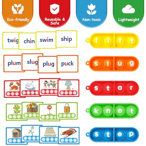 Aizweb CVCC & CCVC Word Game,Phonics Games Flash Cards for Preschool Kindergarten Classroom Supplies,Special Education Reading Manipulative Montessori Spelling Toy for Learning Activity Teacher School - style: CVCC & CCVC