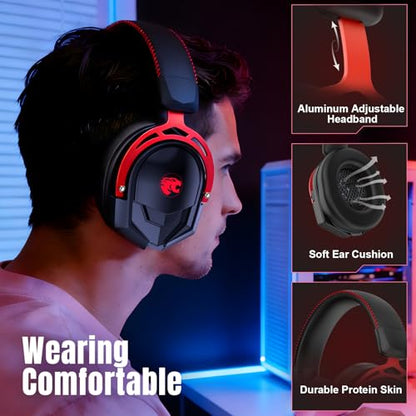 K98 Gaming Headset with Mic, Wired Over Ear Headphones for PC, PS5, PS4, Xbox One, 50mm Stereo Surround Sound, Aluminum Frame, Memory Foam Ear Cushions, Noise Cancelling Mic (Black/Red) - color: Black