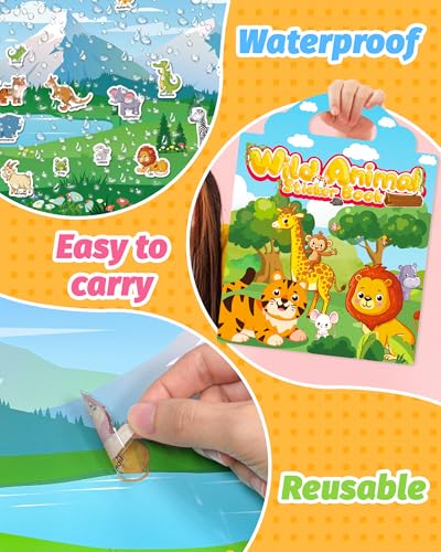 Walenced Reusable Sticker Book for Toddlers, Travel Stickers for Kids, Toddler Craft Activities Toys, Birthday Gifts for Boys & Girls - style: Animal