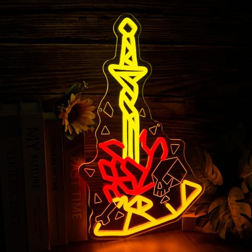 Dark Fantasy Neon Sign Bonfire LED Light for Gaming Room Man Cave Decor Dimmable USB Powered Wall Art, Cool Video Game Gift for Boyfriend Gamer(9.8 * 16.5inch) - style: Dark Fantasy