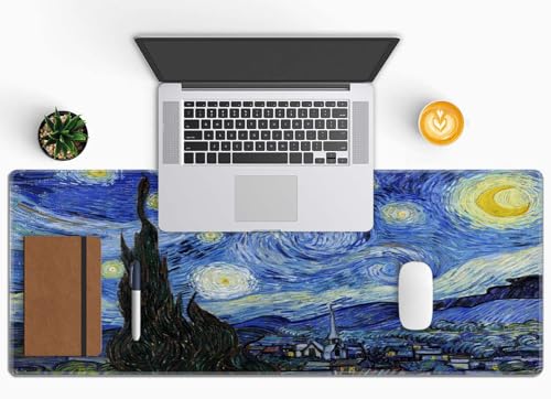 Gaming Mouse Pad, Large Non-Slip Rubber Base Mousepad, Keyboard Mouse Mat, Desk Pad with Stitched Edges, 31.5x11.8inch, Vincent Van Gogh - The Starry Night - color: Vincent Van Gogh - the Starry Night