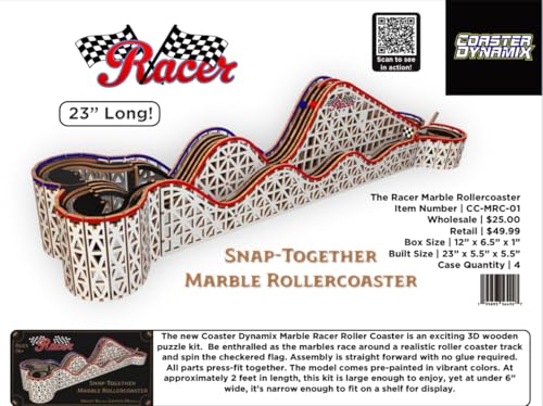 Coasterdynamix 3-D Snap-Together 대리석 롤러코스터 나무 모델 키트 - 성인 및 아동용 대리석 롤링 빌딩 퍼즐 키트, 직소 조립 프로젝트를 위한 장난감 퍼즐 및 미니 공예 장식 모델