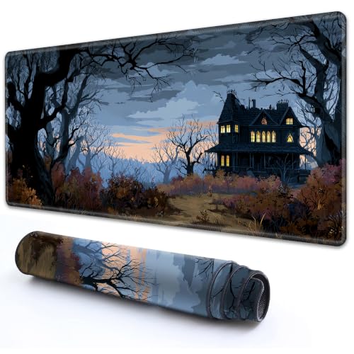 for TCG MTG Commander Playmat 24 x 14 Inch Trading Card Game Mat | Thick Non Slip Rubber Playmat With HD Fade Resistant Printing for All Card Games, Dark Night Retro Haunted Forest - color: Dark Night Retro Haunted Forest, size: 24" x 14"