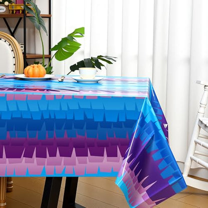 VitalCozy 3 Pcs Video Game Plastic Table Cloth Disposable 108 x 54 Inch Purple and Blue Plastic Tablecloths for Wedding Birthday Game Fan Gaming Theme Party Decorations