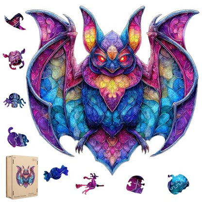 MEATRN Wooden Puzzles for Kids, Stained Glass Bat Wood Puzzles Adult, 503 Pcs - color: Bat, size: Large