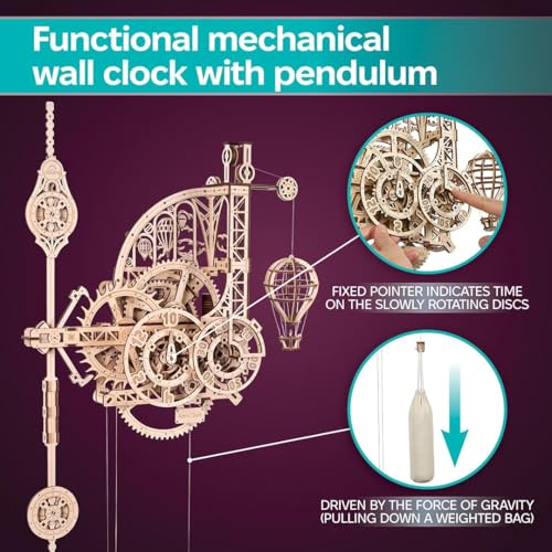 UGEARS Aero Clock Wooden 3D Puzzles for Adults - Mechanical Wooden Model Kits for Adults to Build, Wall Clock 3D Puzzle with Pendulum Model Kit, DIY Miniature Kit Crafts Gift for Fathers Day - style: Aero Clock