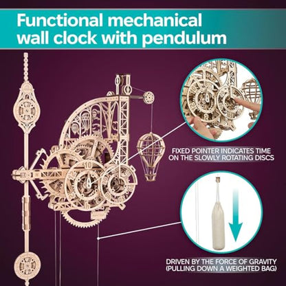 UGEARS Aero Clock Wooden 3D Puzzles for Adults - Mechanical Wooden Model Kits for Adults to Build, Wall Clock 3D Puzzle with Pendulum Model Kit, DIY Miniature Kit Crafts Gift for Fathers Day - style: Aero Clock