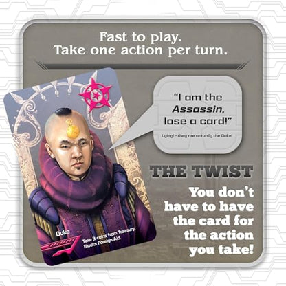 Coup Card Game by Indie Boards & Cards | Fast Bluffing and Social Deduction Strategy | Hidden Roles, Deception, and Player Interaction | Quick 15-Minute Game for 2–6 Players | Adults, Teens, Families - style: Coup (Base Game)