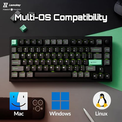 LEMOKEY P1 HE 75% Wireless Custom Mechanical Gaming Keyboard with Gateron Double-Rail Magnetic Switches Full Assembled Knob Version - Black - color: Black
