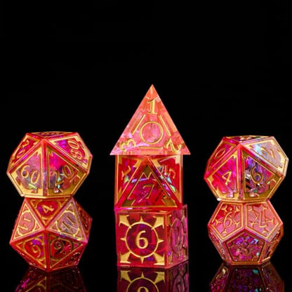 DND Resin dice Color Sharp Edge dice Set Dungeon Polyhedron D and D dice Set Suitable for D&D Role-Playing Tabletop Games D20 D12 D10 D8 D6 D4 (red) - color: Red