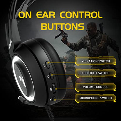 SOMIC G951black Gaming Headset for PC, PS4, Laptop: 7.1 Virtual Surround Sound Detachable Cat Ear Headphones LED, USB, Lightweight Self-Adjusting Over Ear Headphones Black - color: Black