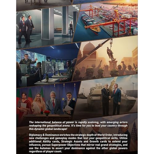 World Order: Diplomacy & Dominance - Board Game Expansion, New Challenges, Strategic Paths & Modes, Double-Layered Automa Board, Ages 14+, 1-4 Players - style: Diplomacy & Dominance