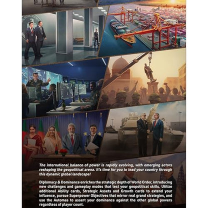 World Order: Diplomacy & Dominance - Board Game Expansion, New Challenges, Strategic Paths & Modes, Double-Layered Automa Board, Ages 14+, 1-4 Players - style: Diplomacy & Dominance