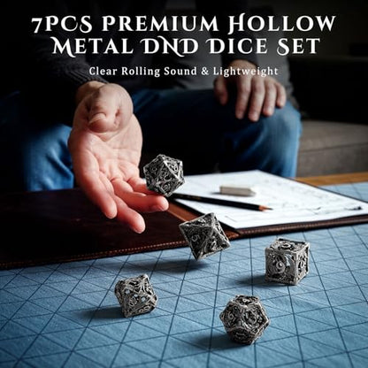 MoKo Dragon Hollow Metal DND Dice Set, Silver | 7 Pcs Polyhedral, D20 D12 D10 D8 D6 D4, For Dungeons and Dragons RPG Games, With Gift Box - color: 4 - Sliver