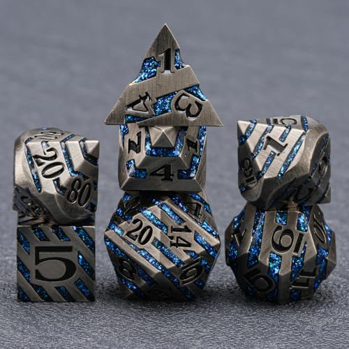 Metal Dice Set with Inlay Design, Heavy Zinc Alloy DND Dice for RPG & Tabletop Gaming - color: Ancient Nickel Blue