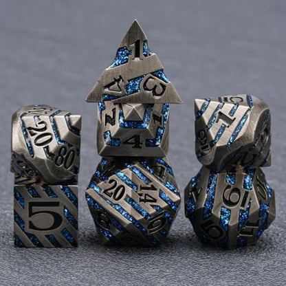 Metal Dice Set with Inlay Design, Heavy Zinc Alloy DND Dice for RPG & Tabletop Gaming - color: Ancient Nickel Blue