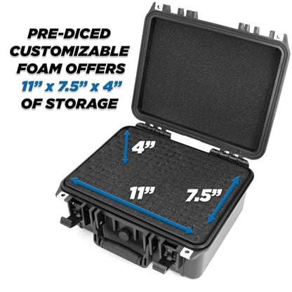 CASEMATIX 13" Waterproof Hard Case with Customizable Foam for Portable Electronics, Tools and Accessories - Hard Shell Plastic Case with Pre-Diced Travel Case Foam Interior - size: 13"