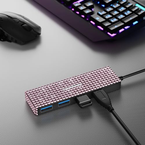 USB to USB C Adapter, YaimhSound Multi USB Port for Laptop,Pink USB Hub 3.0 | Multiple USB Expander Adapter for PC, MacBook, Mac Pro, Surface, Flash Drive, SSD, Keyboard, Mouse, Camera, Gaming - size: Pink A+C to 4 USB