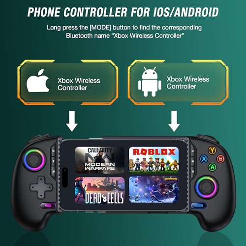Wireless Mobile Game Controller for iPhone & Android – Hall Effect Joystick & Triggers, Programmable Back Buttons, Phone Case Support, Compatible with Steam Link, Xbox Game Pass, CODM, Roblox, Minecraft & Native Controller Games - color: Black