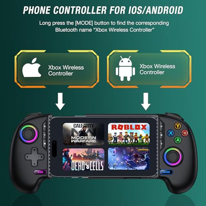 Wireless Mobile Game Controller for iPhone & Android – Hall Effect Joystick & Triggers, Programmable Back Buttons, Phone Case Support, Compatible with Steam Link, Xbox Game Pass, CODM, Roblox, Minecraft & Native Controller Games - color: Black
