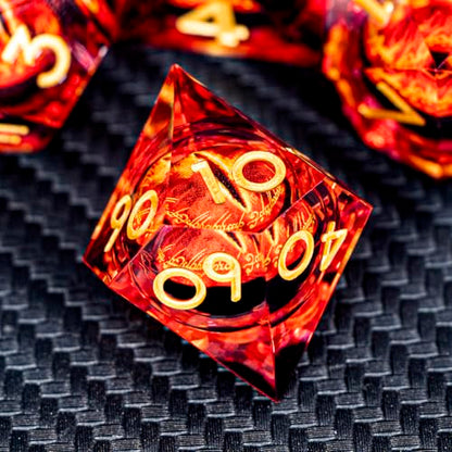 ARUOHHA DND Resin Dice Gazes Eye Dice Liquid Core Flaming RPG Sharp Edged Dice Set with Gift Box, Polyhedral D and D Dice Set Compatible with Dungeons Dragons Role Playing Game D20 D12 D10 D8 D6 - color: Sl01-gold Red