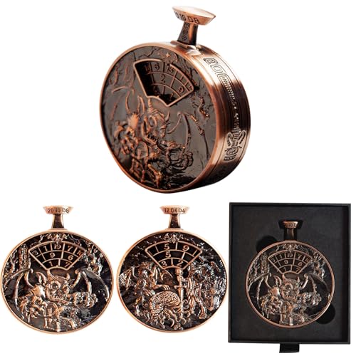 DND Dice Roller D4-D20 Metal Pocket Watch 3D Dragon Art Copper | All-in-one dnd spinner dice. metal pocket watch design.press to roll. zinc alloy metal. mtg ttrpg gifts - color: Dice Roller- Copper