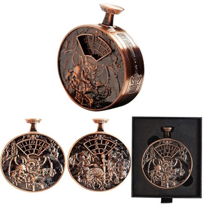 DND Dice Roller D4-D20 Metal Pocket Watch 3D Dragon Art Copper | All-in-one dnd spinner dice. metal pocket watch design.press to roll. zinc alloy metal. mtg ttrpg gifts - color: Dice Roller- Copper
